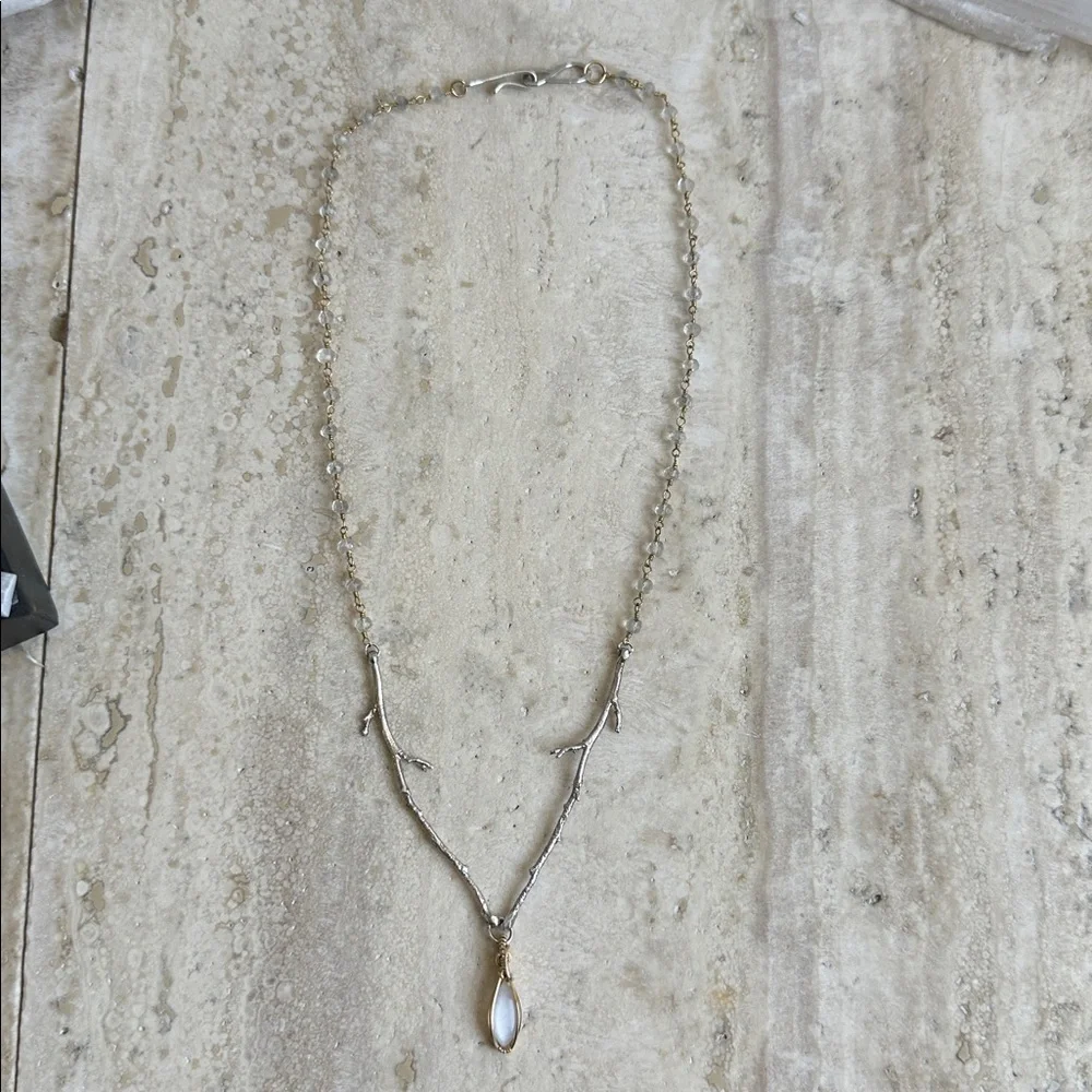 Sterling Silver & 14k Gold Fill Nature Branch Cast and Moonstone Necklace